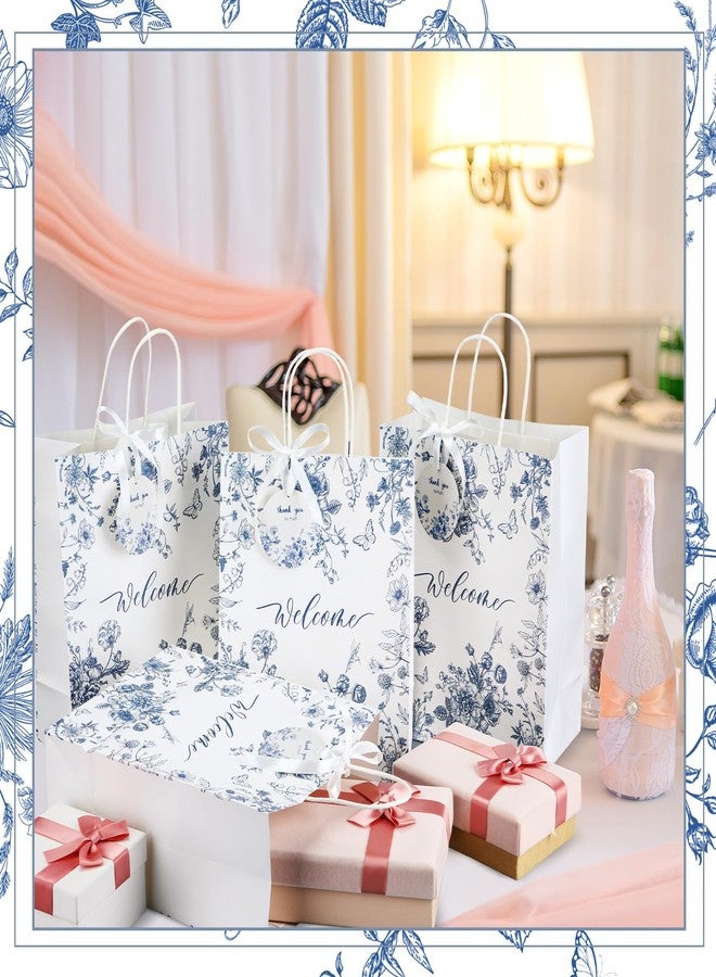 Queekay 36 Pcs Large Welcome Paper Gift Bags with Handle 10.6 x 8.3 x 4 Inches with 36 Tags Wedding Church Party Favor Bridal Gift Bags for Guest Birthday Baby Shower(Blue Floral,Blue and White) - Image 5